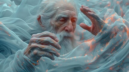 wise old wizard casting a spell. fantasy art