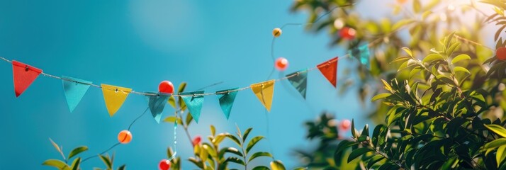 Wall Mural - Colorful Bunting Flags Against a Blue Sky