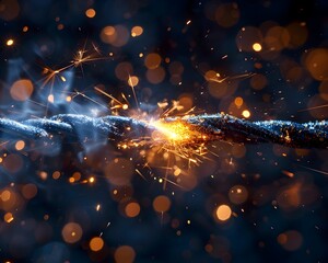 Poster - Dramatic Close up of Broken Electric Wire Sparking Against Dark Background