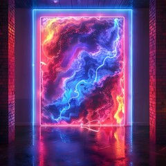 Poster - Vibrant Neon Electric Current Flowing Through Representation of Glowing Sign  Dramatic Lighting Effect  Copy Space