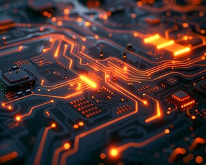 Poster - detailed glowing electric circuit highlighting interconnected components and connections