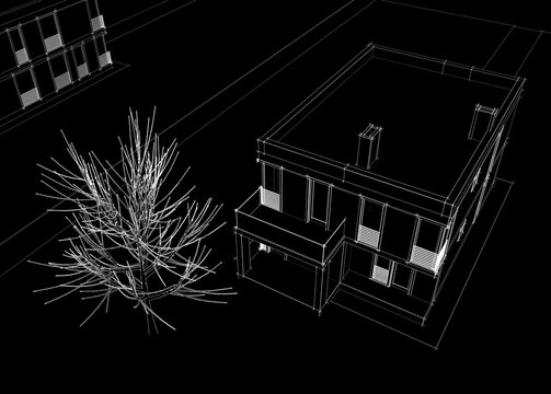 house building sketch architecture 3d illustration