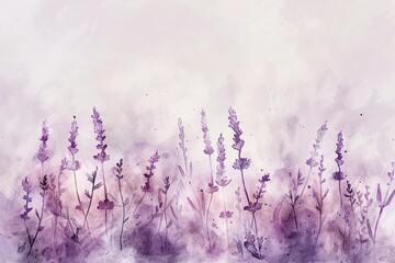 Sticker - Watercolor Lavender Arrangement Banner Background, High-Quality 8K: A high-resolution watercolor depiction