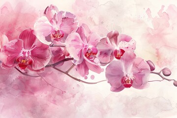 Sticker - Watercolor Orchid Display Banner Background, High-Quality 8K: A captivating watercolor depiction of an orchid display