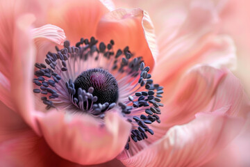 Wall Mural - Close up of Delicate Pink Flower with Detailed Petals and Soft Focus