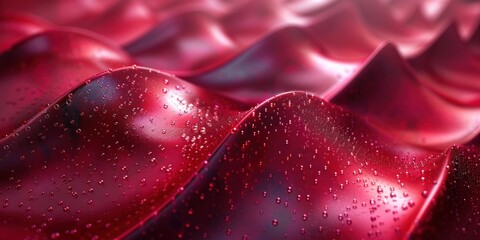 Poster - Abstract Red Water Droplets on Wavy Surface