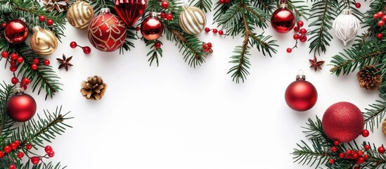 Poster - Festive Christmas decorations on a blank white background with ample copy space image for text or design elements.