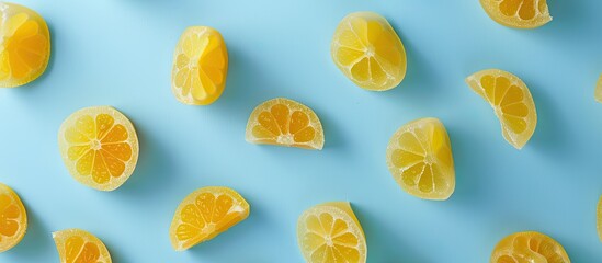 Poster - Delectable lemon gum on a soft blue backdrop with room for text in the image. image with copy space