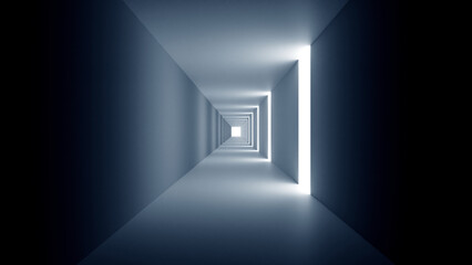 Poster - Tunnel background. Empty corridor. Light at end of tunnel. Architectural background. Backdrop with minimalistic tunnel. Corridor with nothing. Dark background. Gloomy wallpaper. 3d image