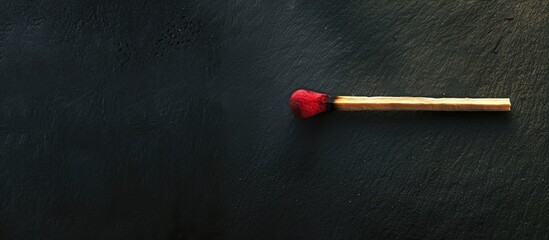 Poster - Almost fully extinguished match on a close-up black background with copy space image.