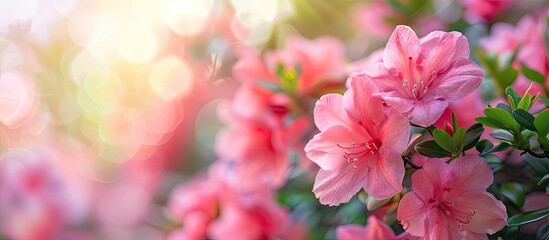 Aufkleber - Close-up view of blooming pink flower bushes with a soft focus, providing copy space in the image.