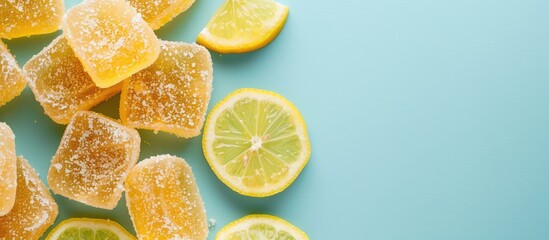 Poster - Delectable lemon gum on a soft blue backdrop with room for text in the image. image with copy space