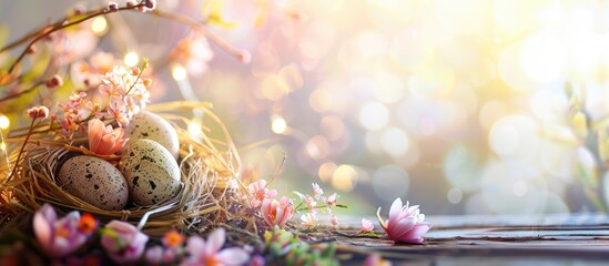 Aufkleber - Easter-themed decoration with room for a message; perfect for sending Easter greetings in a digital copy space image.