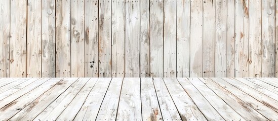Poster - Aged white wooden deck backdrop with room for text. Rustic wood surface with copy space image.