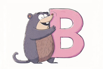 Wall Mural - Alphabet letter B with cute mole character isolated on white background, creative kids font for school, preschool or kindergarten
