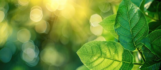 Poster - Close-up nature green leaf background with copy space image in a blurred field setting, ideal for conveying ideas of landscape, ecology, and freshness.