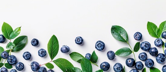 Poster - An aerial view of blueberries and foliage with a white backdrop, offering plenty of copy space image potential.