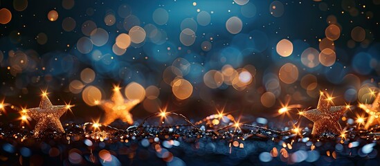 Poster - Abstract festive background with elegant bokeh lights, stars, and copy space image.