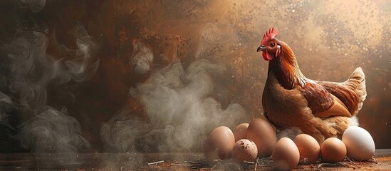 Poster - Background with brown chicken and raw eggs, ideal for copy space image.