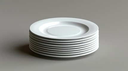 Canvas Print - Stack of white porcelain plates on grey background  