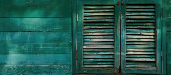 Poster - Background featuring a dark green wooden window shutter with copy space image.