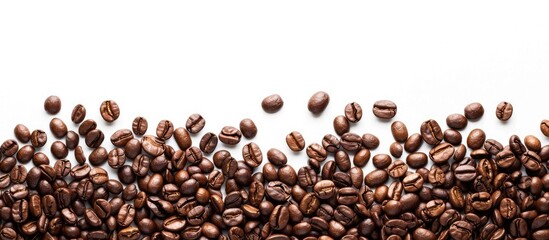 Poster - Border of coffee beans on a white background with copy space image.