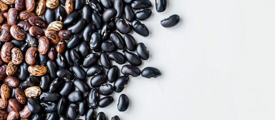 Poster - Black beans arranged neatly with plenty of white space around them for additional elements in a copy space image.
