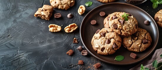 Poster - Close-up of tasty cereal cookies on a plate with a copy space image available.