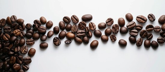 Poster - Coffee beans are shown on a white backdrop in a copy space image.