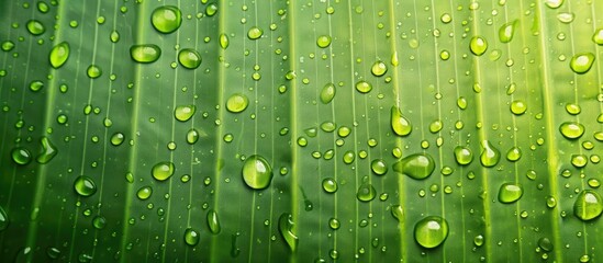 Aufkleber - Beautiful morning water drop on banana leaf pattern with a textured background, perfect for adding text with copy space image.