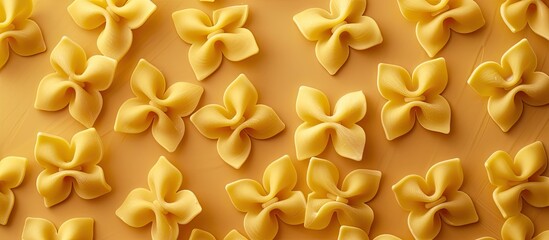 Poster - Copy space image of bow tie-shaped pasta creating a pattern for adding text.