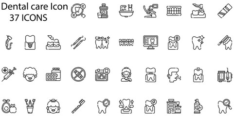 Set of dental care icons. Line art style icons bundle. vector illustration