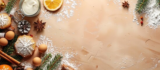 Aufkleber - Christmas cookie making ingredients displayed on a bright background with space for text. image with copy space
