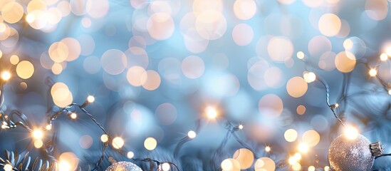 Poster - Blurred silver glittering bulbs backdrop with a holiday festival sparkle circle lit display for Christmas concepts with a festive atmosphere and a copy space image.