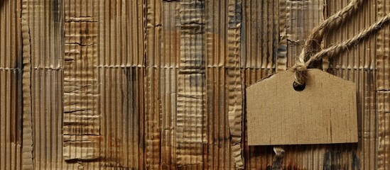 Fototapete - Corrugated cardboard backdrop with a tag attached, with copy space image inclusion.