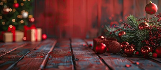 Aufkleber - Festive holiday backdrop showcasing ornaments, presents, and a copy space image.