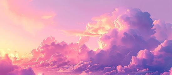 Poster - Twilight sunset scene with soft purple and pink clouds in autumn, ideal for heavenly photos with serene, relaxing vibes, including copy space image.