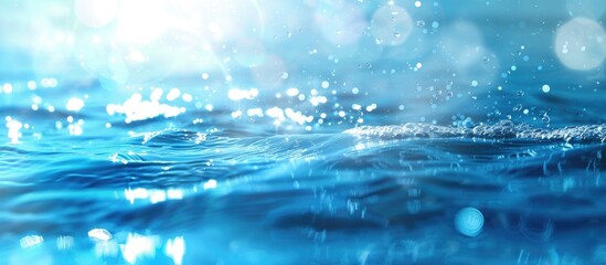 Aufkleber - Blurry blue water with reflections and bubbles creating a modern nature backdrop under sunlight; featuring a vacant area for text or visuals. copy space available