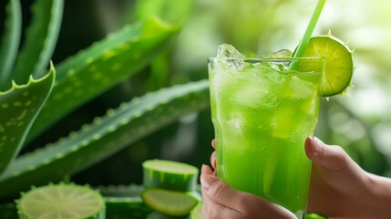 Canvas Print - Delicious aloe vera drink in tropical area