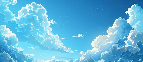 Fototapete - Background showcasing a serene scene with fluffy clouds against a blue sky, ideal for copy space image.