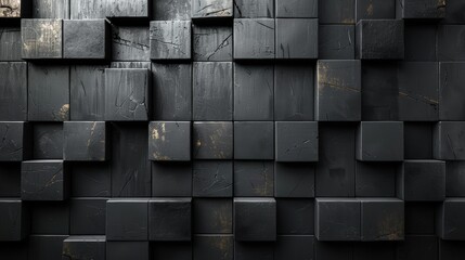 Wall Mural - Dark 3D cubes with grunge texture.
