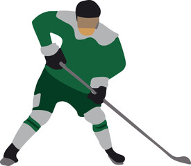 Hockey player in green uniform, vector illustration on white background