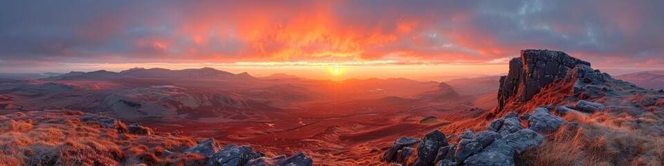 Wall Mural - Fiery Sunset Over a Mountain Landscape