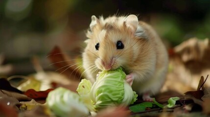 Wall Mural - Cute hamster eating cabbage