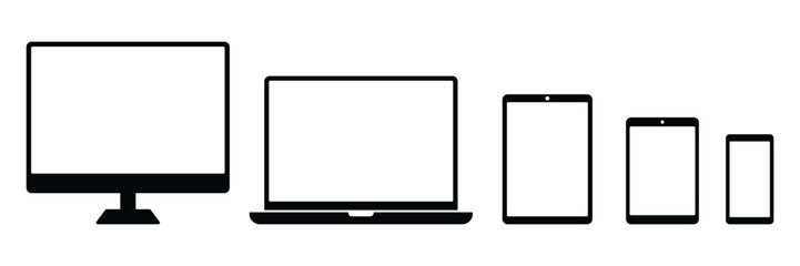 Set of Device icon collection. Smartphone, tablet, laptop and desktop computer symbol. vector Illustration.