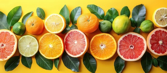 Citrus Fruits Arrangement on Yellow Background