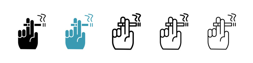 Wall Mural - Hand holding cigarette line icon vector set.