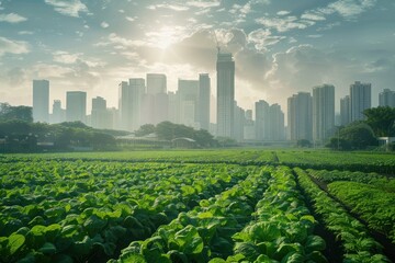 Wall Mural - City Skyline Overlooking Lush Green Farmland