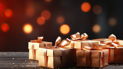 Wall Mural - christmas gift box with candles and bokeh lights background created with Generative AI technology