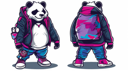 Wall Mural - Cartoon character panda in jacket.